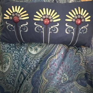Blue Pillow with Floral Embroidery